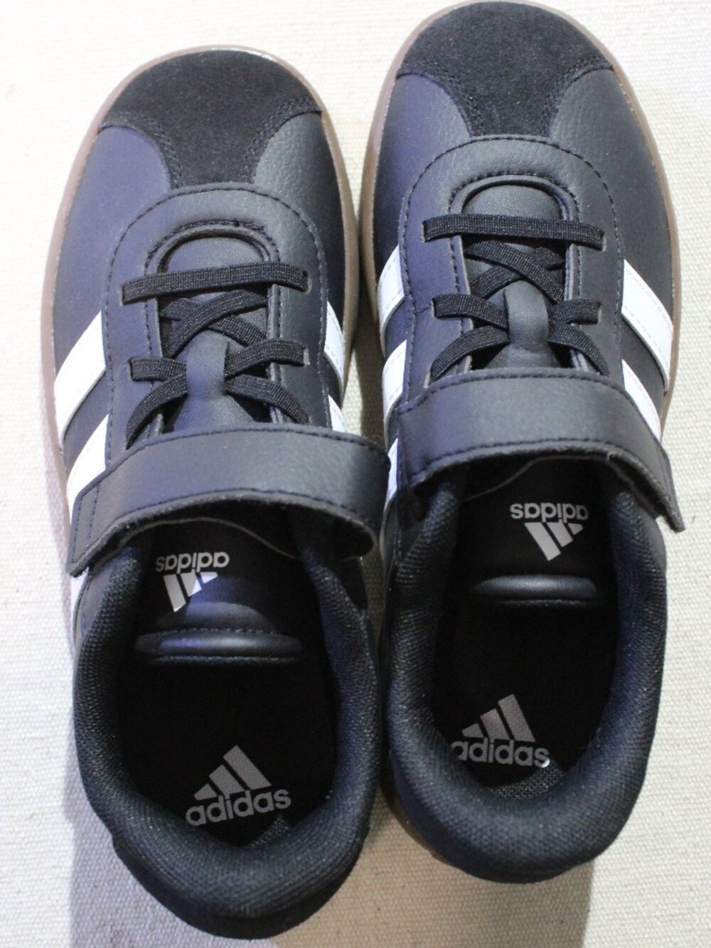 adidas Kids VL Court 3.0 Hook & Loop Sneakers, Black White, Velcro, Sz 3